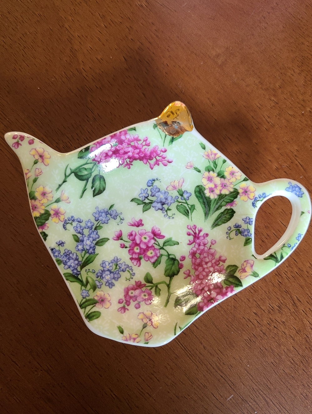 Vtg Floral Tea Bag Rest - Pink, Purple & Green Teapot Design - Victoria's Garden